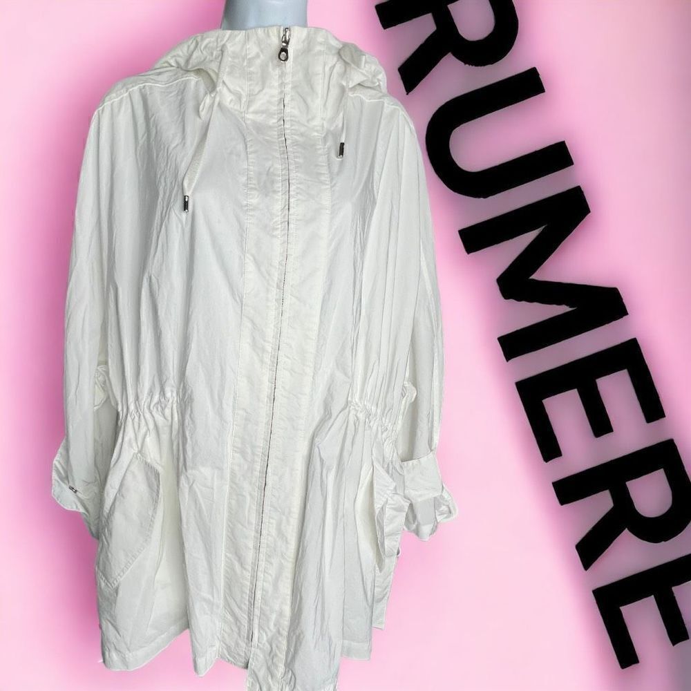 Rumere Women's Zip Up Tie Waist Long Sleeve Athletic Hoodie Jacket White Size 40